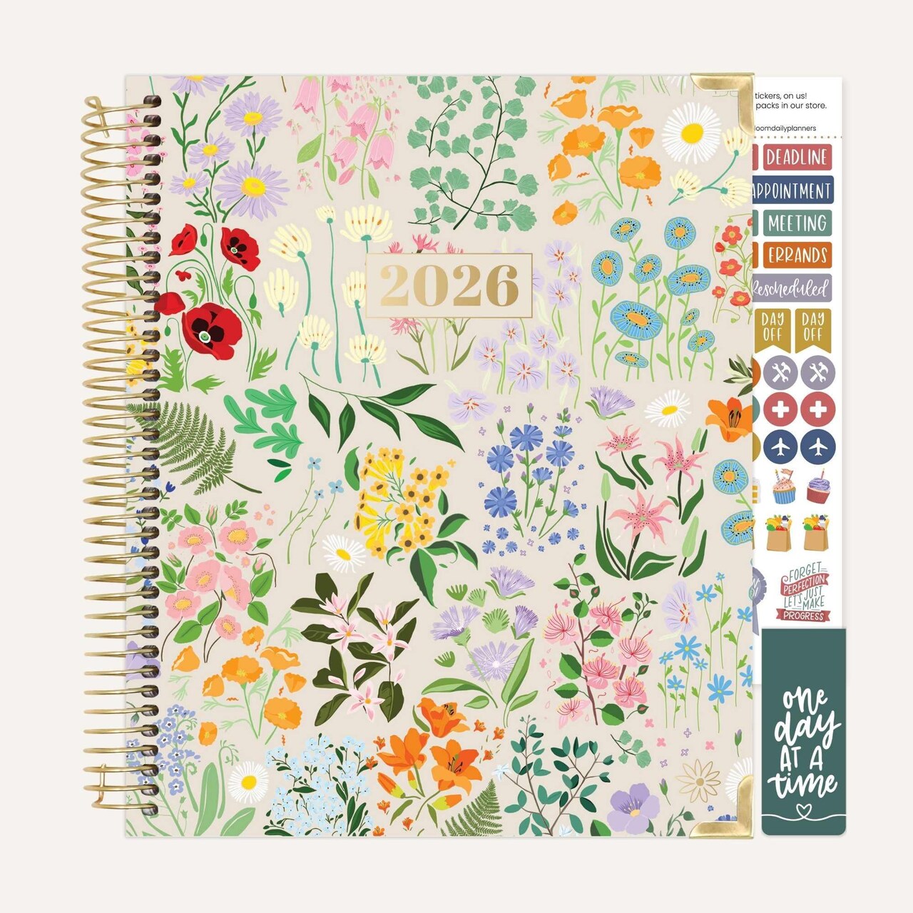 bloom daily planners 2026 Hard Cover Weekly & Monthly Vision Planner, 7.5" x 9", Garden Party, Beige
